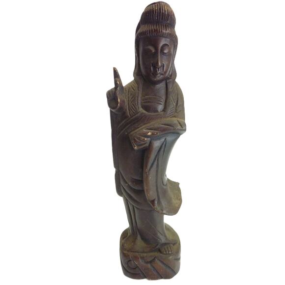 Vintage Chinese Buddhist Goddess GuanyinSculpture Hand Carved Wood